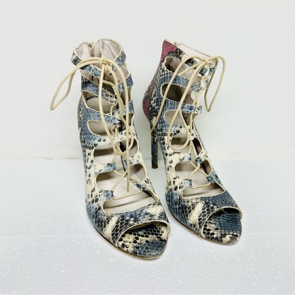 Zara Vintage Lace Up Snake Embossed High Heel Sandals - Picture 1 of 6